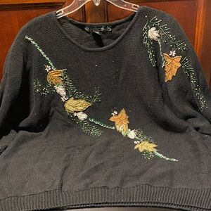 Floral Embroidered Black Sweater